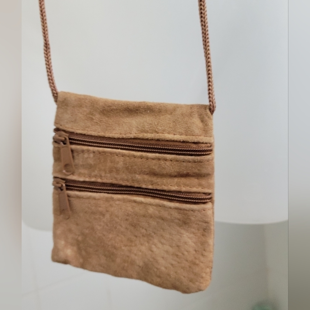 Vintage Tan Suede Zippered  Change Purse